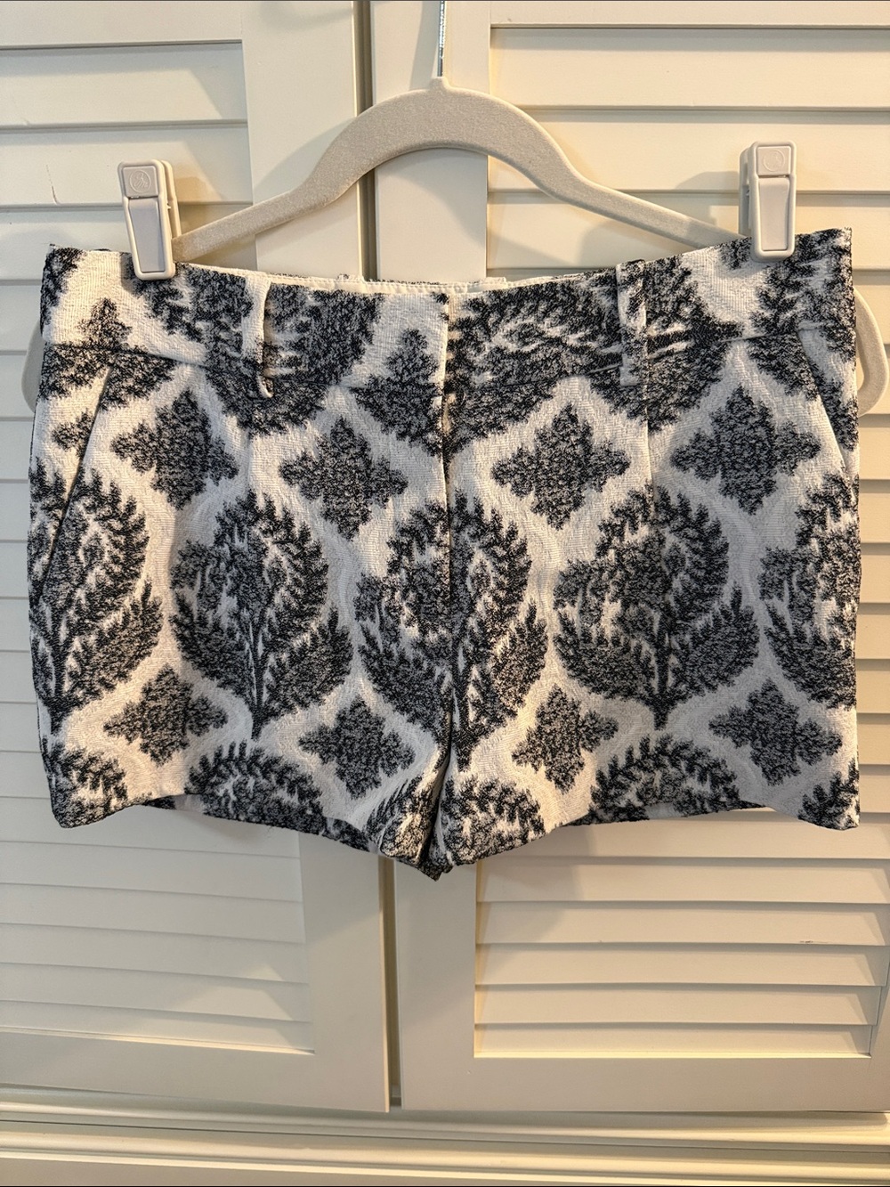 Diane Von Furstenberg Black & White Damask-Style High Waist Shorts